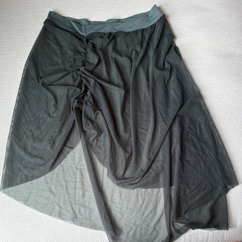 Elegant Green-Gray high low ruched side ballet Skirt